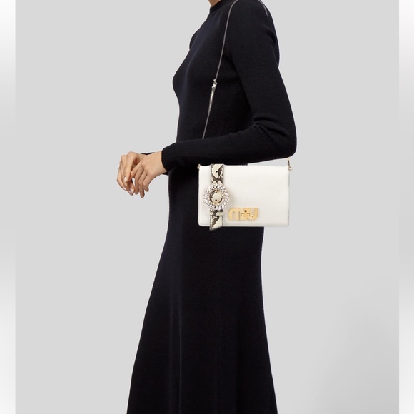 MIU MIU Black Matelasse Python-Trim Crystal Miu Shoulder Bag SOLD - Picture 6 of 14